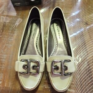 Michael Shannon Plato Cream Patent Leather Double Buckle Loafers Flats Mens 9M